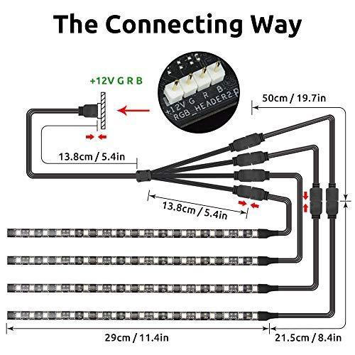 RGB PC LED Strip Lights with 12V 4Pin RGB Header, 4PCS SMD 5050