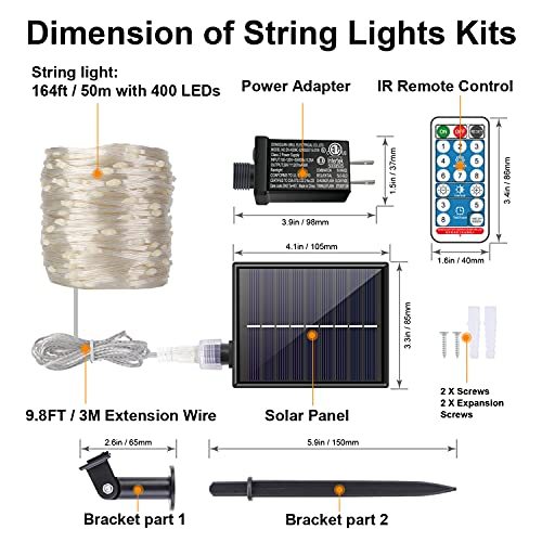 164FT Solar LED String Lights, 400 LED Plug in Fairy String Lights with ...