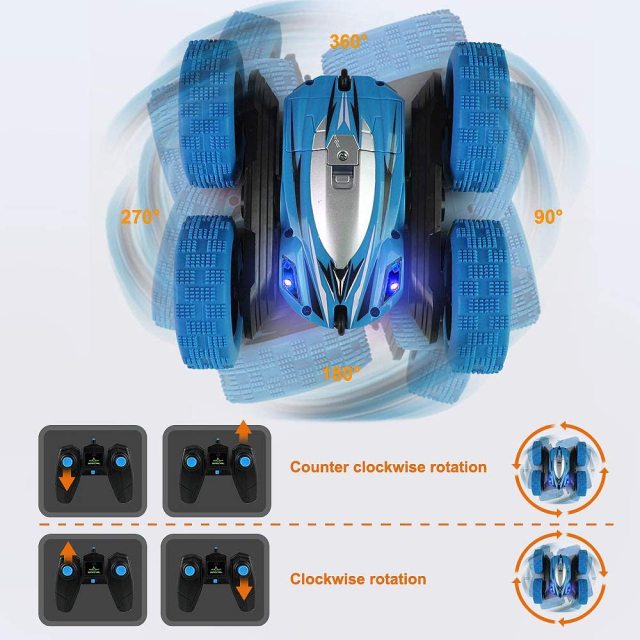 2 in 1 RC Car Two Tire Convert Remote Control Double-sided Stunt Car With LED 4WD 360° Rotation Fancy Shape Children's Toys Gift