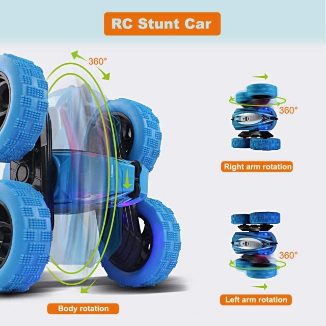 2 in 1 RC Car Two Tire Convert Remote Control Double-sided Stunt Car With LED 4WD 360° Rotation Fancy Shape Children's Toys Gift