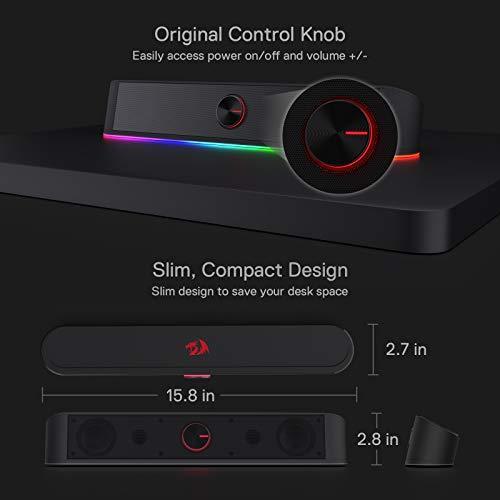 RGB Desktop Soundbar, 2.0 Channel Computer Speaker with Dynamic Lighting Bar Audio-Light Sync/Display, Touch-Control Backlit with Volume Knob, USB Powered w/ 3.5mm Cable