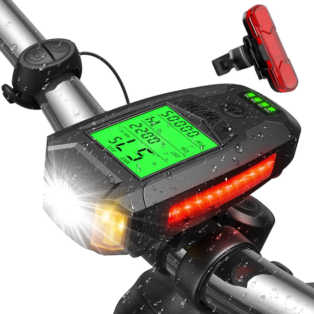 Bike Lights Set, USB Rechargeable, Super Bright Front Headlight And Rear LED Bicycle Light, 5 Light Modes, With Speedometer Calorie Counter