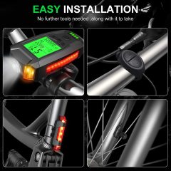 Bike Lights Set, USB Rechargeable, Super Bright Front Headlight And Rear LED Bicycle Light, 5 Light Modes, With Speedometer Calorie Counter