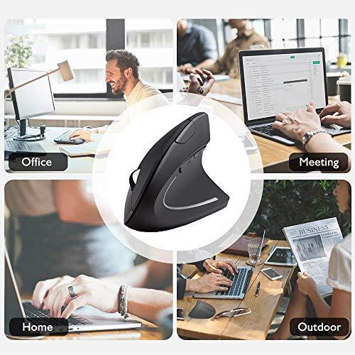 Wireless Ergonomic Mouse, Rechargeable 2.4G Vertical Optical Mice,800 / 1200 /1600 DPI with 6 Buttons for Laptop,Desktop,PC, MacBook - Black