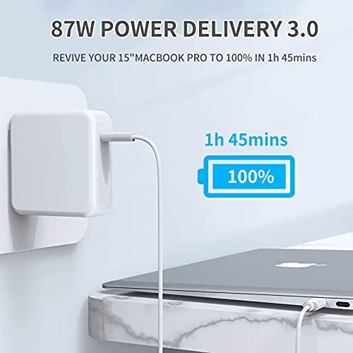 Replacement Mac Book Pro Charger, 87W USB C Power Adapter Compatible with 13/15 Inch After 2016, for Mac Book Air After 2018, Works with USB C 87W 61W 30W 29W, Include Charge Cable（5.91Ft）