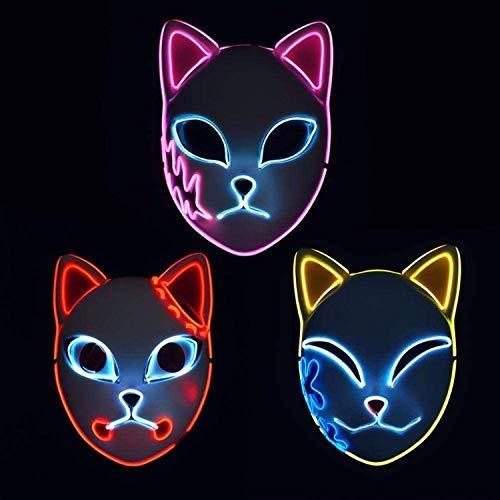 Demon Slayer Mask,LED Halloween Mask Japanese Anime Demon Slayer (3pcs)