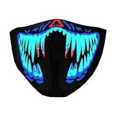 LED Rave Mask Light Up Glow Face Mask Sound Activated for Music Festival Party EDM Halloween (Blue Teeth)