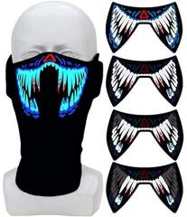 LED Rave Mask Light Up Glow Face Mask Sound Activated for Music Festival Party EDM Halloween (Blue Teeth)