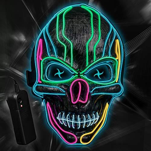 LED Halloween Mask Light Up Scary Mask Purge Mask with EL Wire 3 Flashing-Modes for Halloween Festival, Party, Cos Play (5 Colors)