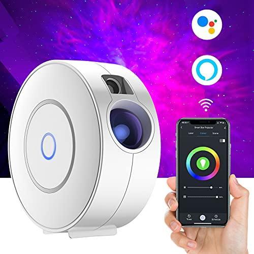 Smart Galaxy Star Projector with Nebula Cloud/Moving Ocean Wave, Star Sky WiFi Night Light Projector for Room Decor, Home Theater Lighting, Compatible with Alexa & Google Home, Control by APP