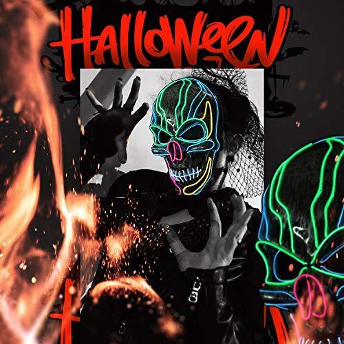 LED Halloween Mask Light Up Scary Mask Purge Mask with EL Wire 3 Flashing-Modes for Halloween Festival, Party, Cos Play (5 Colors)