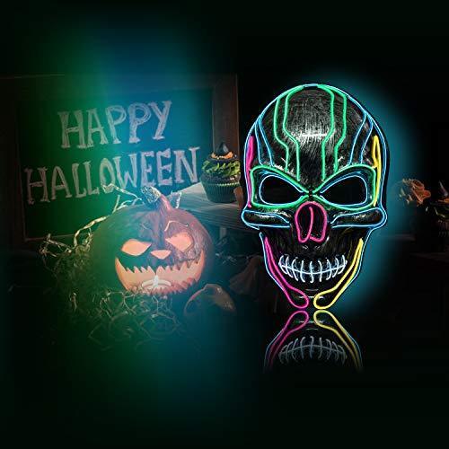 LED Halloween Mask Light Up Scary Mask Purge Mask with EL Wire 3 Flashing-Modes for Halloween Festival, Party, Cos Play (5 Colors)