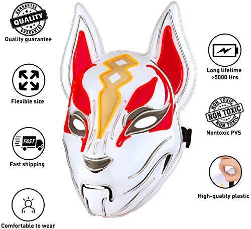 Halloween Masks - Fox Drift Mask - LED mask - Light up Mask for Halloween Cosplay Game Party Props – Mask for Man Woman Boys Girls Red White