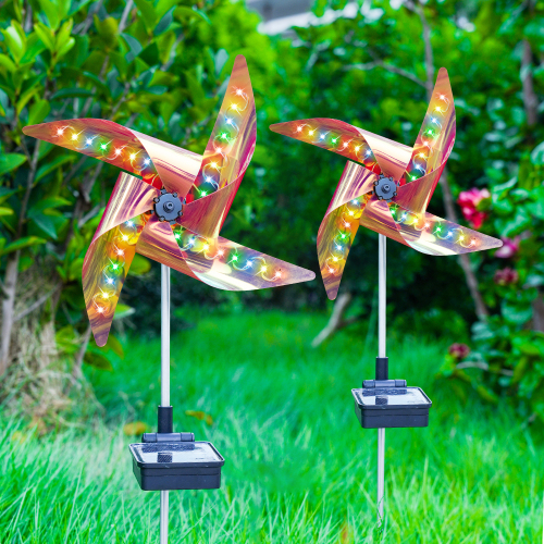 Solar Wind Spinner with 8 Lighting Modes 4 Color Changing for Outdoor Backyard Lighting