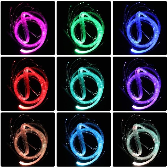 LED Fiber Optic Whip, 5.5ft Dance Light Space Whip - 12 Modes 360° Swivel - Super Bright Light Up Rave Toy