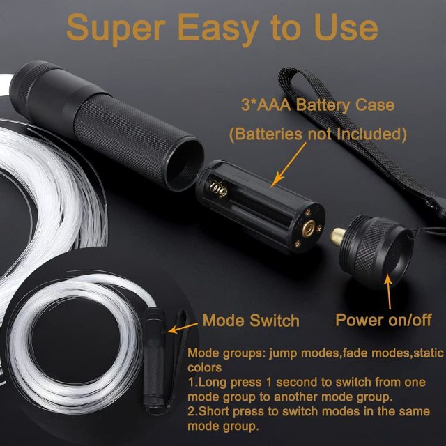 LED Fiber Optic Whip, 5.5ft Dance Light Space Whip - 12 Modes 360° Swivel - Super Bright Light Up Rave Toy