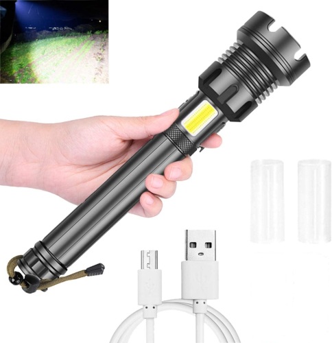 Moobibear Rechargeable XHP90 Led Flashlights, Super Bright with Side Work Lights 7 Modes Zoomable Flashlight (battery not included)