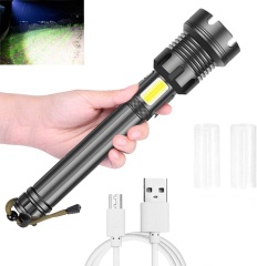 Rechargeable XHP90 Led Flashlights, Super Bright with Side Work Lights 7 Modes Zoomable Flashlight (battery not included)