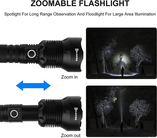 Moobibear Rechargeable XHP90 Led Flashlights, Super Bright with Side Work Lights 7 Modes Zoomable Flashlight (battery not included)