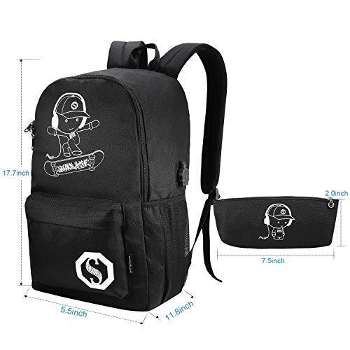 Skateboard Anime Luminous Backpack School Backpack with USB Charging Port