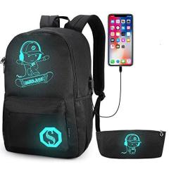 Skateboard Anime Luminous Backpack School Backpack with USB Charging Port