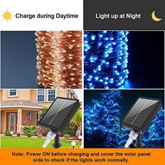 Moobibear Solar Lights for Garden, 30M 300 LED Fairy Lights, Blue Color Copper Wire Lighting, 8 Modes Waterproof Solar Decoration String Light for Outdoor Patio Yard Wedding Party Christmas Tree