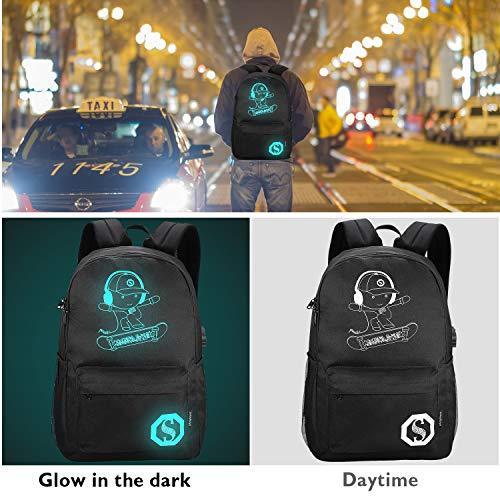 Skateboard Anime Luminous Backpack School Backpack with USB Charging Port