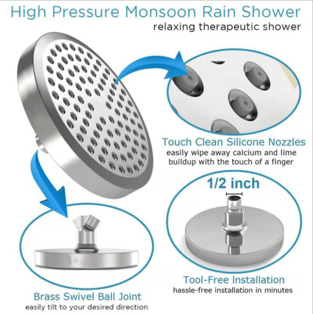 High Pressure Shower Head - Luxury Modern Chrome Look - Easy Tool Free Installation