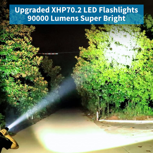 LED Flashlights Rechargeable High Lumens, 90000 Lumens Super Bright Tactical Flashlights, Xhp70.2 Zoomable Waterproof Flash Light 5 Modes for Camping, Hiking, Outdoor, Emergency (with 26650 Battery)
