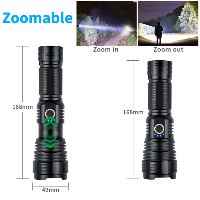 LED Flashlights Rechargeable High Lumens, 90000 Lumens Super Bright Tactical Flashlights, Xhp70.2 Zoomable Waterproof Flash Light 5 Modes for Camping, Hiking, Outdoor, Emergency (with 26650 Battery)