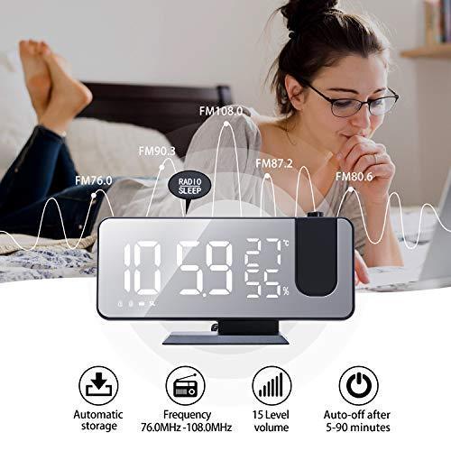 Projection Alarm Clock for Bedroom Ceiling Digital Alarm Clock Radio with USB Charger Ports, LED Screen Alarm Clock, 4 Dimmer, Dual Alarm Clock with 2 Sounds,  Black