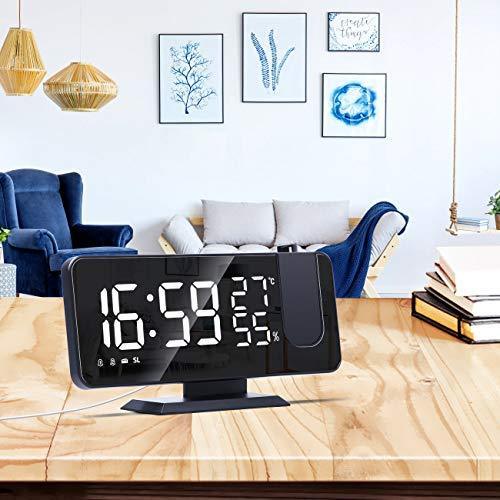 Projection Alarm Clock for Bedroom Ceiling Digital Alarm Clock Radio with USB Charger Ports, LED Screen Alarm Clock, 4 Dimmer, Dual Alarm Clock with 2 Sounds,  Black