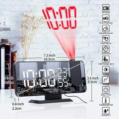 Projection Alarm Clock for Bedroom Ceiling Digital Alarm Clock Radio with USB Charger Ports, LED Screen Alarm Clock, 4 Dimmer, Dual Alarm Clock with 2 Sounds,  Black