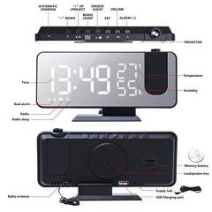 Projection Alarm Clock for Bedroom Ceiling Digital Alarm Clock Radio with USB Charger Ports, LED Screen Alarm Clock, 4 Dimmer, Dual Alarm Clock with 2 Sounds,  Black