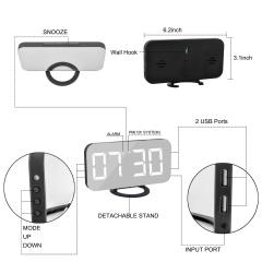 Digital Clock Large Display, LED Alarm Electric Clocks Mirror Surface for Makeup with Diming Mode-Black