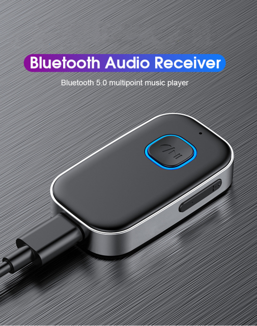 [2021 Upgraded] Bluetooth AUX Adapter for Car, Noise Cancelling Bluetooth 5.0 Music Receiver for Home Stereo/Wired Headphones/Hands-Free Calls, 16H Battery Life, Dual Connect-Black+Gray
