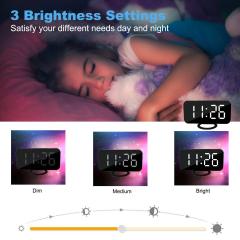 Digital Clock Large Display, LED Alarm Electric Clocks Mirror Surface for Makeup with Diming Mode-Black