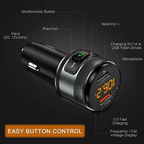 Bluetooth 5.0 FM Transmitter for Car, 3.0 Wireless Bluetooth FM Radio Adapter Music Player FM Transmitter/Car Kit with Hands-Free Calling and 2 USB Ports Charger Support USB Drive