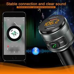 Bluetooth 5.0 FM Transmitter for Car, 3.0 Wireless Bluetooth FM Radio Adapter Music Player FM Transmitter/Car Kit with Hands-Free Calling and 2 USB Ports Charger Support USB Drive