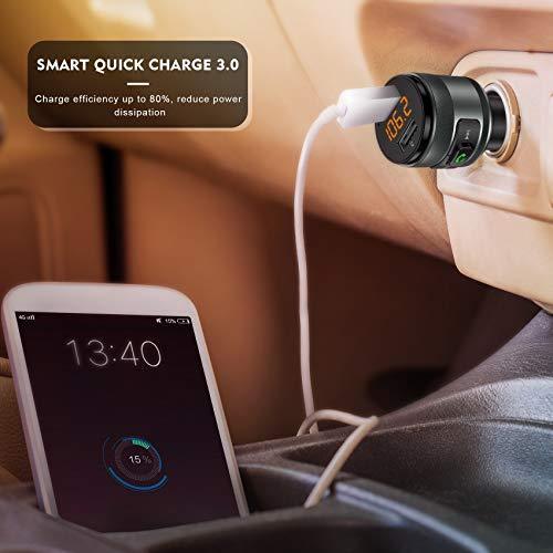 Bluetooth 5.0 FM Transmitter for Car, 3.0 Wireless Bluetooth FM Radio Adapter Music Player FM Transmitter/Car Kit with Hands-Free Calling and 2 USB Ports Charger Support USB Drive