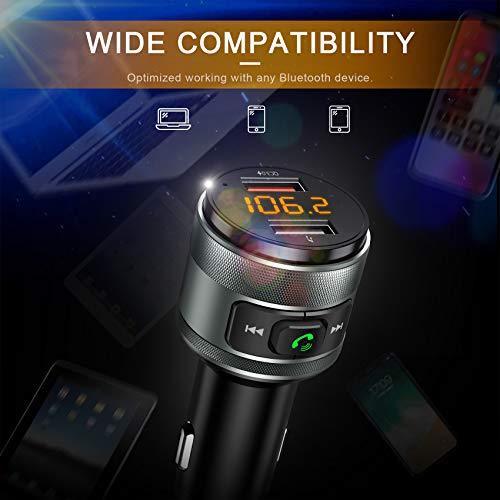 Bluetooth 5.0 FM Transmitter for Car, 3.0 Wireless Bluetooth FM Radio Adapter Music Player FM Transmitter/Car Kit with Hands-Free Calling and 2 USB Ports Charger Support USB Drive