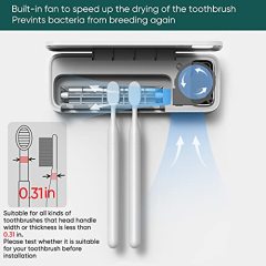 Toothbrush Sanitizer,5 Slots Fan Drying Function and Drill-Free Toothbrush Sanitizer and Holder