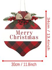 Christmas Drop Shape Welcome Wreath Front Door Decoration with Double-Sided Design, Buffalo Check Plaid Wreath Christmas Decoration