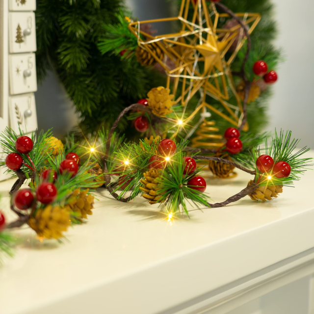 Bright 6.5 FT Pine Cone Christmas String Lights, 20 LED Battery ...
