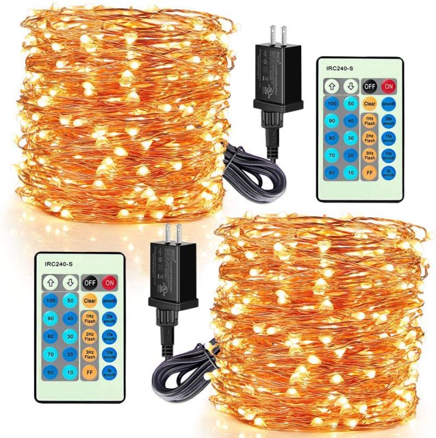 99ft 300 LEDs Warm White Plug In Fairy Lights with Remote