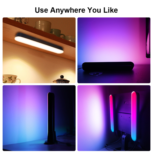 LED Smart Light Bar(2Pack) - RGB Rainbow Color Control by Mobile or IR Controller, Ambient Lighting for Gaming Movies PC Room Decor(Support 2.4 GHz WiFi and Bluetooth)