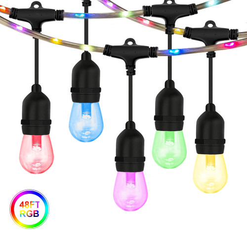 48' RGB Patio String Lights with Unique RGB Fairy Light Wire