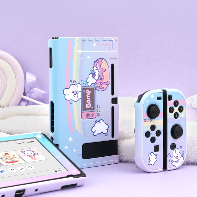 Rainbow Dreamy Gradient Rabbit Switch Case Cute Bunny Pastel Purple Case For Nintendo Switch Full Set Switch Protector Soft Tpu Shell For Nintendo Swi