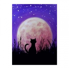 SX-W040  30X40cm  Diamond Painting Kits - Cat in the moonlight