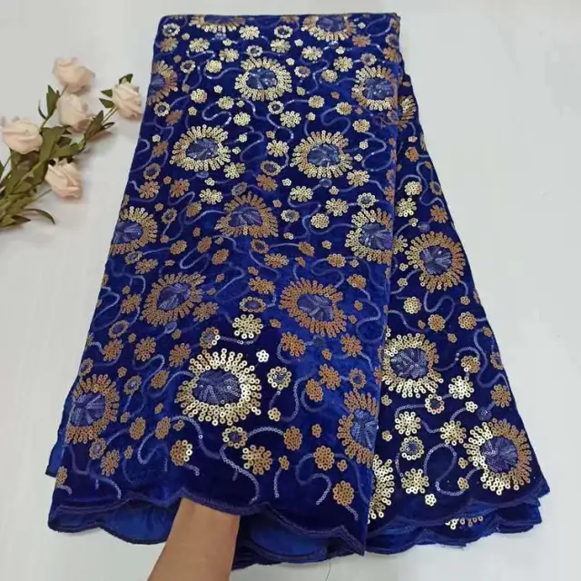 OK5000 High quality velvet lace fabric with sequins for ladies fashion designs of 2021